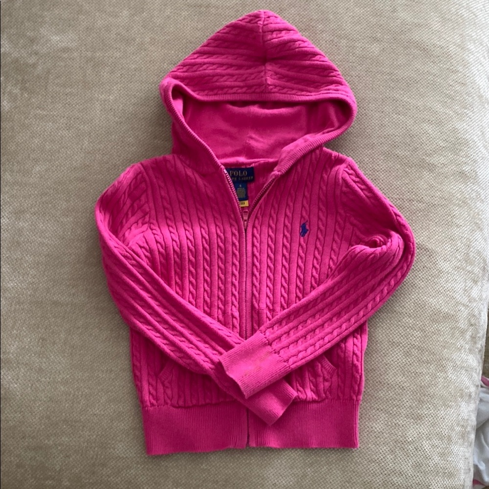 Polo Kids Pink Cable-Knit Hooded Zip Sweater